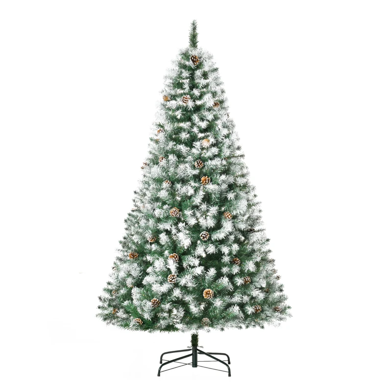 HOMCOM Árbol de Navidad Artificial 180 cm con Nieve con 800 Ramas 61 Piñas Decoración Navideña para Interiores Verde