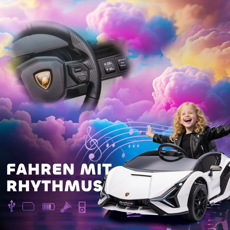 HOMCOM Elektrisch Kinderauto, Afstandsbediening, Lamborghini SIAN SUV, 3-5 Jaar, Wit