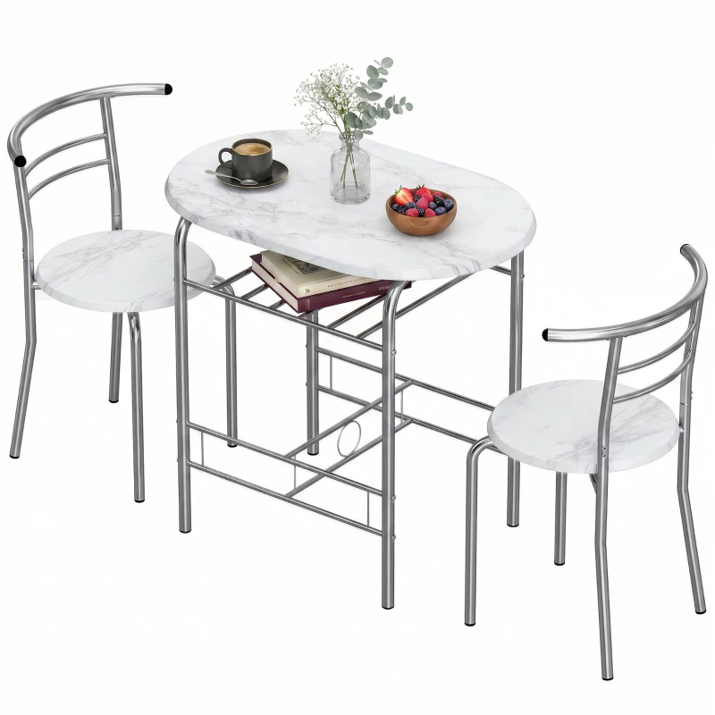 HOMCOM Three-Piece Compact Dining Set - White Marble Effect