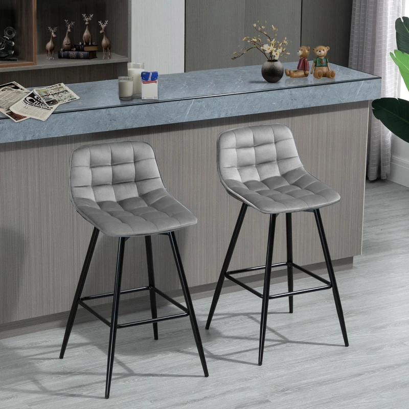 HOMCOM Conjunto de 2 Taburetes de Bar con Respaldo Carga 120 kg para Bar Salón Comedor Gris