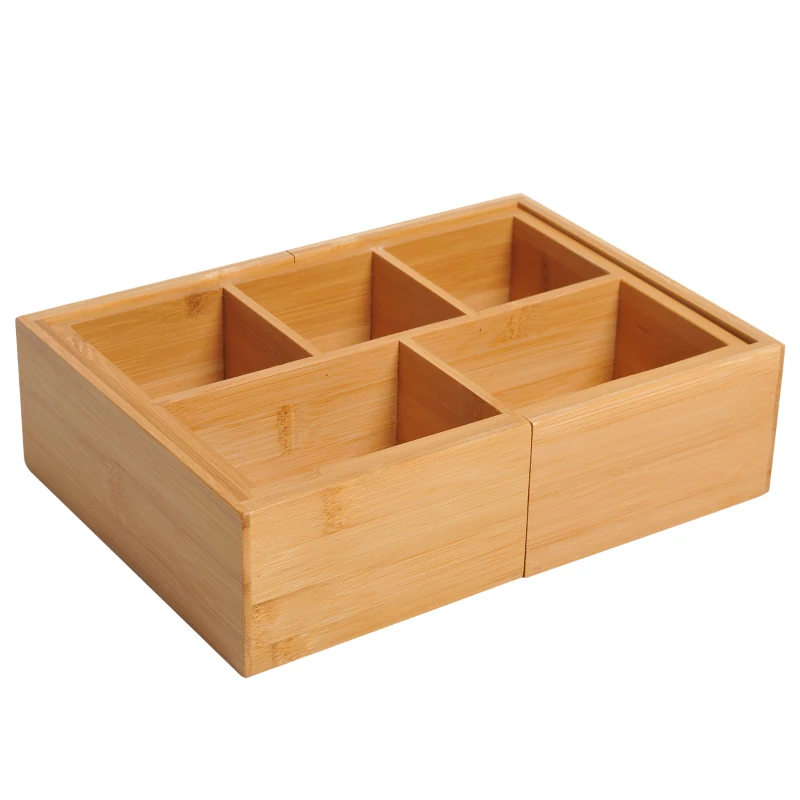 HOMCOM Extendable Drawer Organiser Tray Drawer Inserts Storage Holder Dividers 24.6-41cm, Natural bamboo Colour