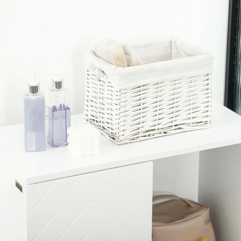 kleankin Mobiletto Bagno Moderno con Armadietto, Cassetto e Mensola Regolabile, 60x30x120cm, Bianco