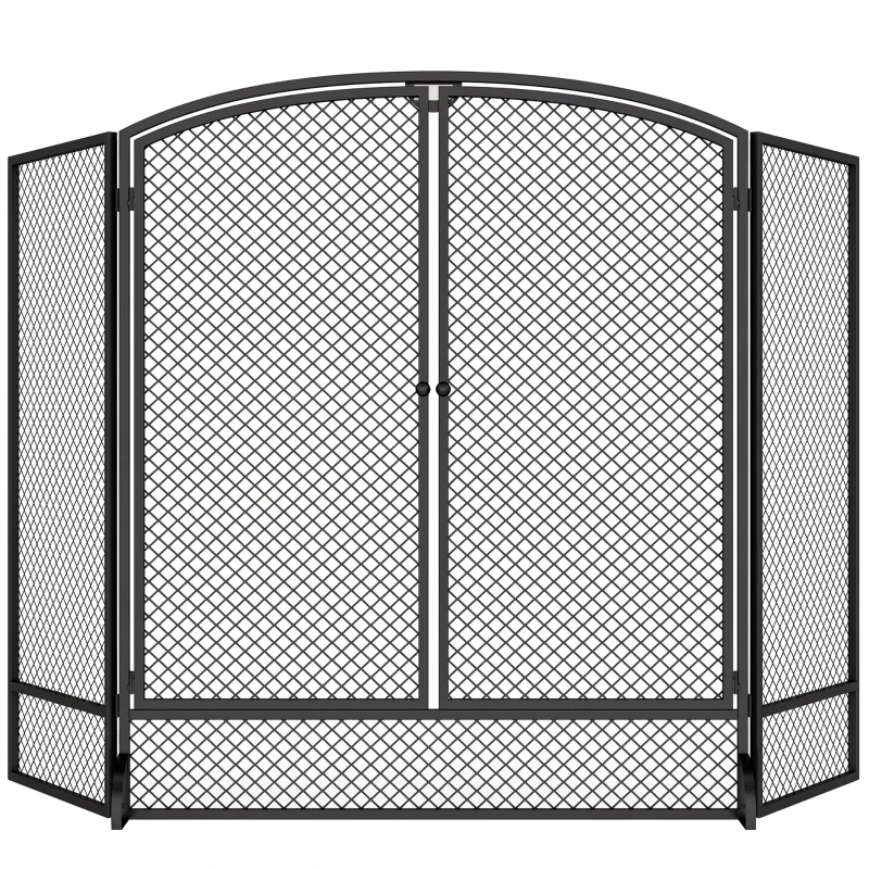HOMCOM Pare-feu de Cheminée Pliable 3 Panneaux, 2 Portes, Style Moderne, Pare-Étincelles Cheminée en Métal, 122x10x75cm, Noir