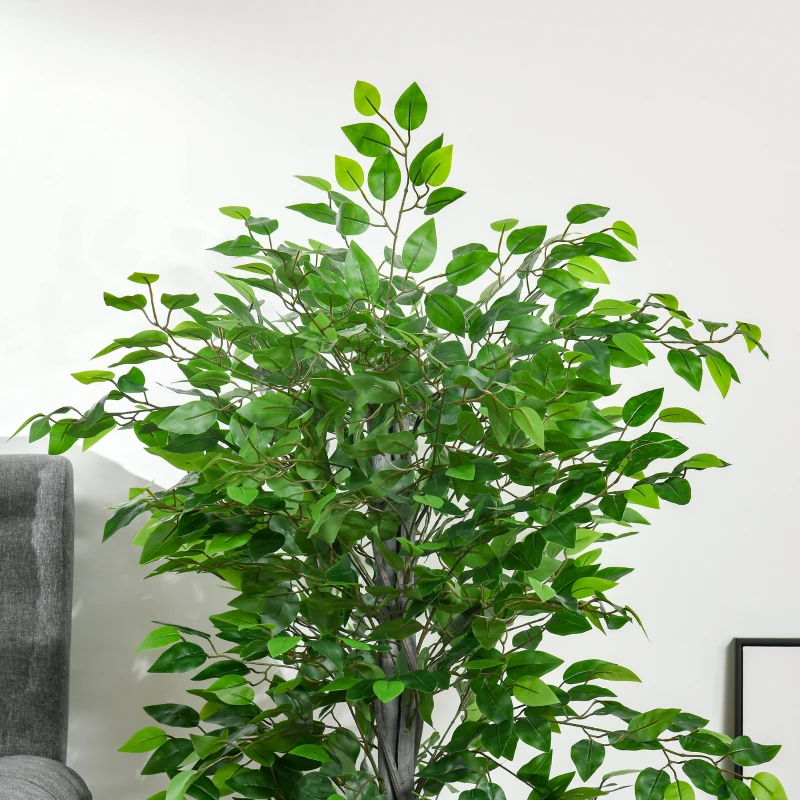 HOMCOM Kunstboom, ficus kunstplant, realistische uitstraling, cementpot, 135 cm, onderhoudsarm, kunststof, groen