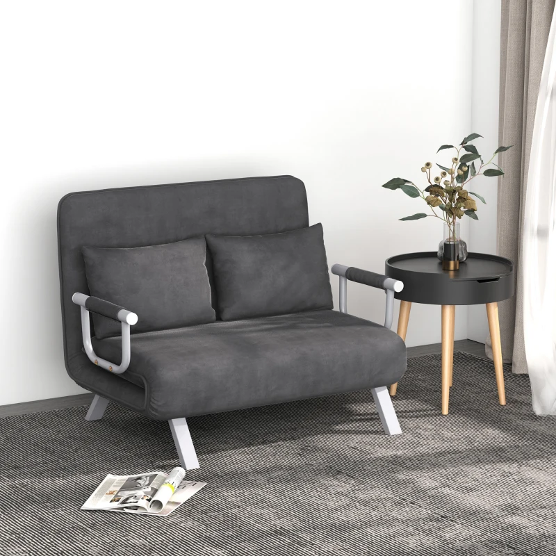 HOMCOM Tweepersoonsbank fauteuil armleuning opklapbed logeerbed chaise longue 3-in-1 grijs(m-2)