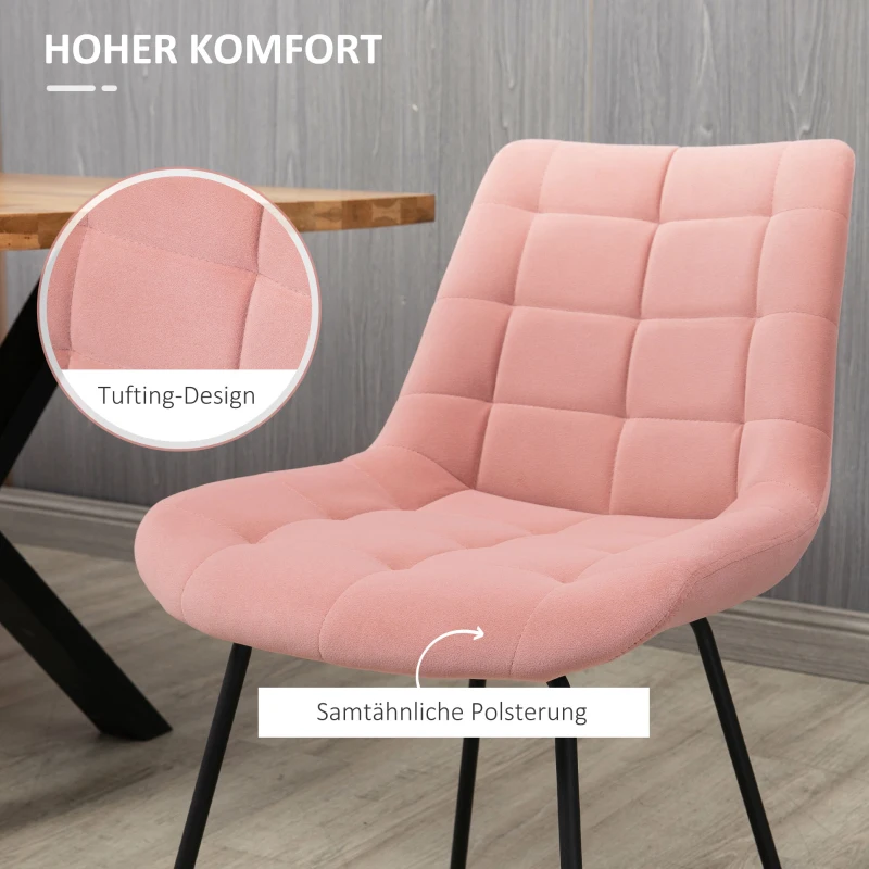 HOMCOM Set van 2 Eetkamerstoelen, Accentstoelen, Keukenstoelen, Retro-Design, Fluweelachtige uitstraling, 50 cm x 61 cm x 79 cm, Roze