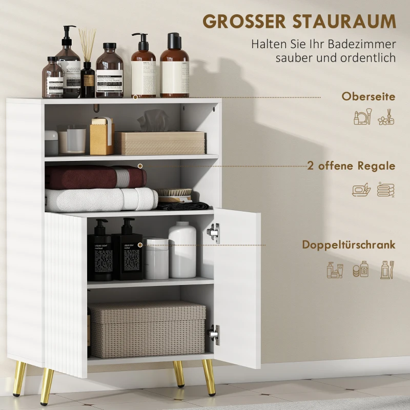 HOMCOM Badkamerkast, commode voor woonruimtes, soft-close deuren, 2 open planken, MDF, Wit