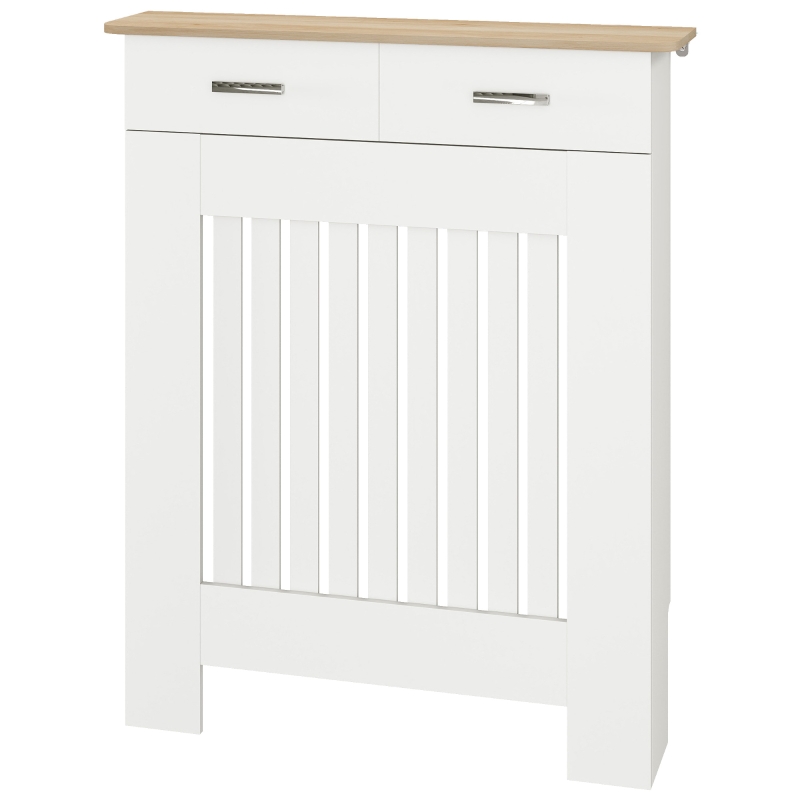 HOMCOM Copritermosifone a Doghe Antiribaltamento con Cassetto, in Legno, 78x19x97 cm, Bianco