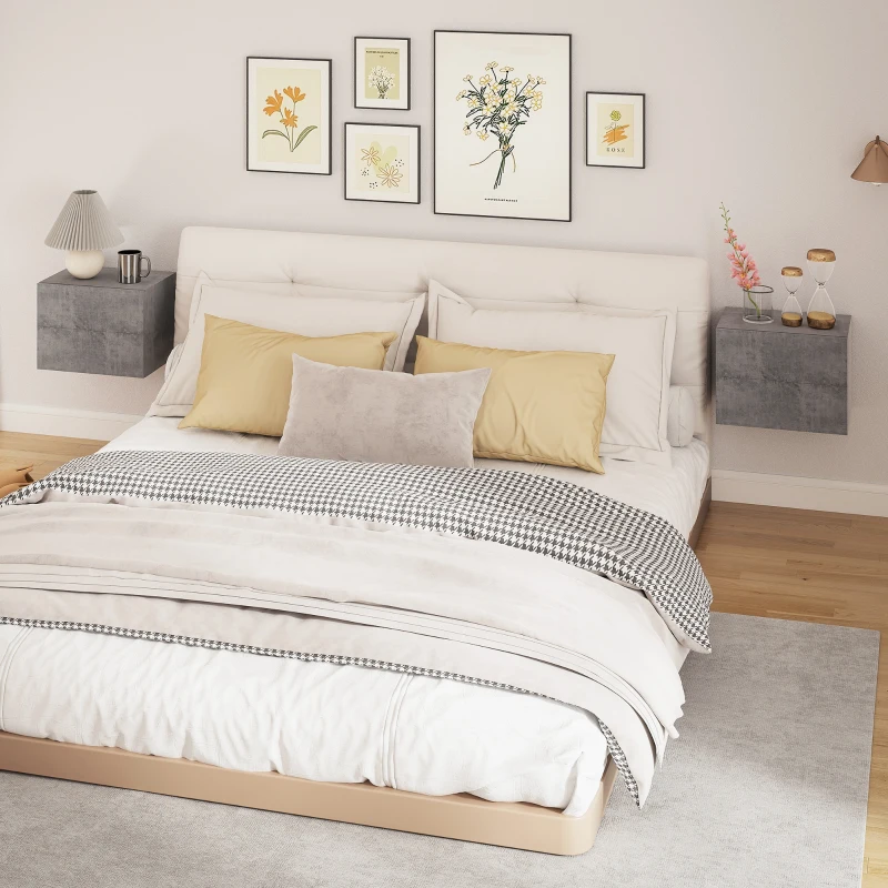 HOMCOM Set de 2 Noptiere Suspendate cu 2 Sertare Moderne și Economisitoare de Spațiu, 40x29x30 cm, Gri Beton(m-10)