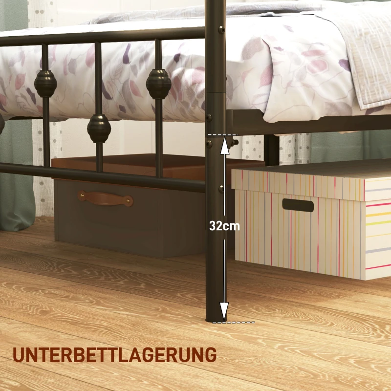 HOMCOM Metalen eenpersoonsbedframe, Eenvoudige Montage, met Geluidsreducerende Rubberen Kits, Zwart