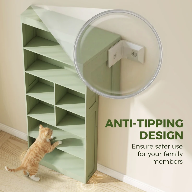 HOMCOM Bookcase, 6-Tier Bookshelf with Open Storage Shelves, Cubes, 180 cm Tall Display Shelf with Anti-Tipping Design, Green