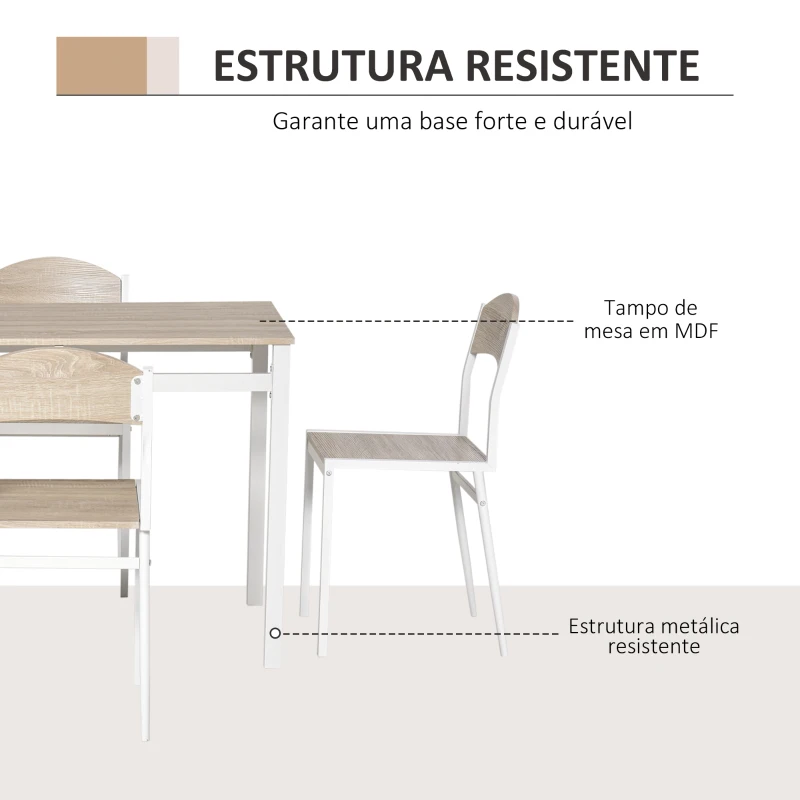 HOMCOM Conjunto de Mesa e Cadeiras de Refeição Mesa de Cozinha Retangular com 4 Cadeiras Estilo Moderno Carvalho e Branco