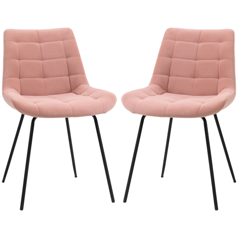 HOMCOM Set van 2 Eetkamerstoelen, Accentstoelen, Keukenstoelen, Retro-Design, Fluweelachtige uitstraling, 50 cm x 61 cm x 79 cm, Roze