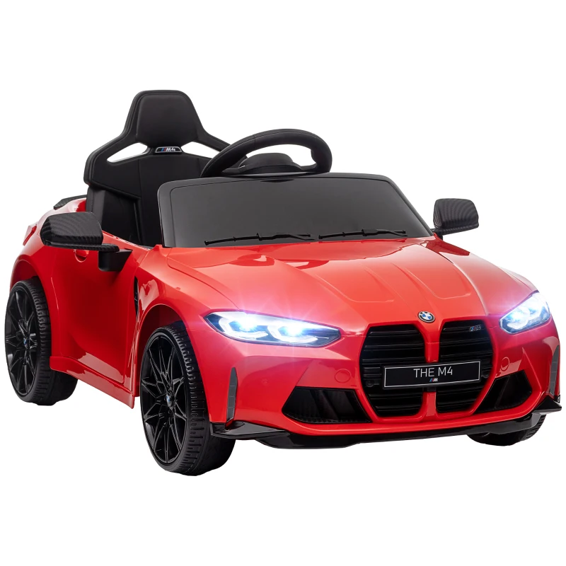 AIYAPLAY Elektrische Kinderauto 12V met afstandsbediening, 2 motoren, kinderauto met claxon, LED-verlichting, muziek, zachte start, extra steunwielen, voor kinderen van 3-5 jaar, rood(m-10)