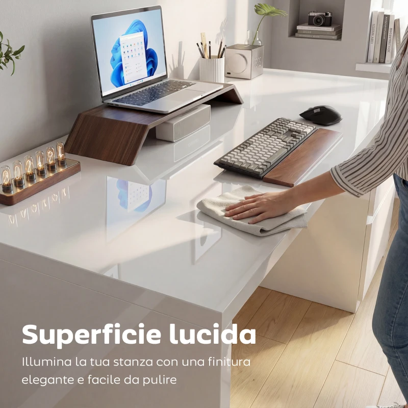 HOMCOM Scrivania Salvaspazio Tavolo Computer 4 Cassetti 110x61.5x75 cm Bianco