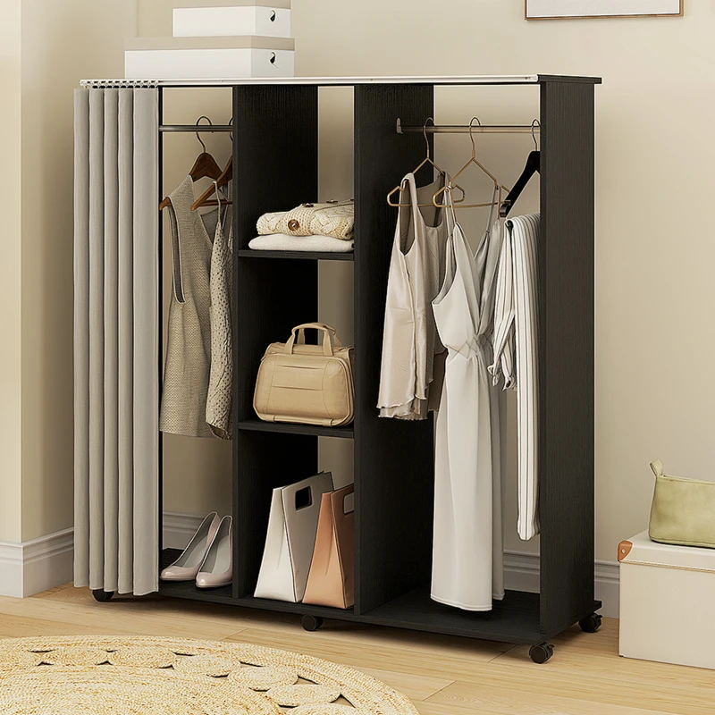 HOMCOM Armoire penderie Meuble de Rangement Mobile 6 roulettes 120L x 40l x 128H cm en bois Noir