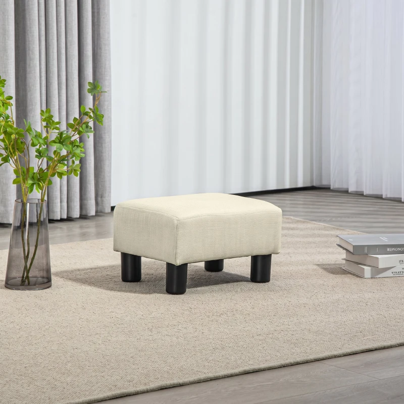 HOMCOM Reposapiés Salón de Tela de Lino Taburete Bajo con Asiento Acolchado Marco de Madera Patas Beige