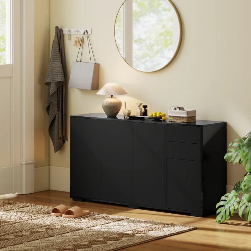HOMCOM Buffet meuble de rangement 2 tiroirs coulissants 4 portes étagère réglable panneaux de particules 140 x 36 x 74 cm noir