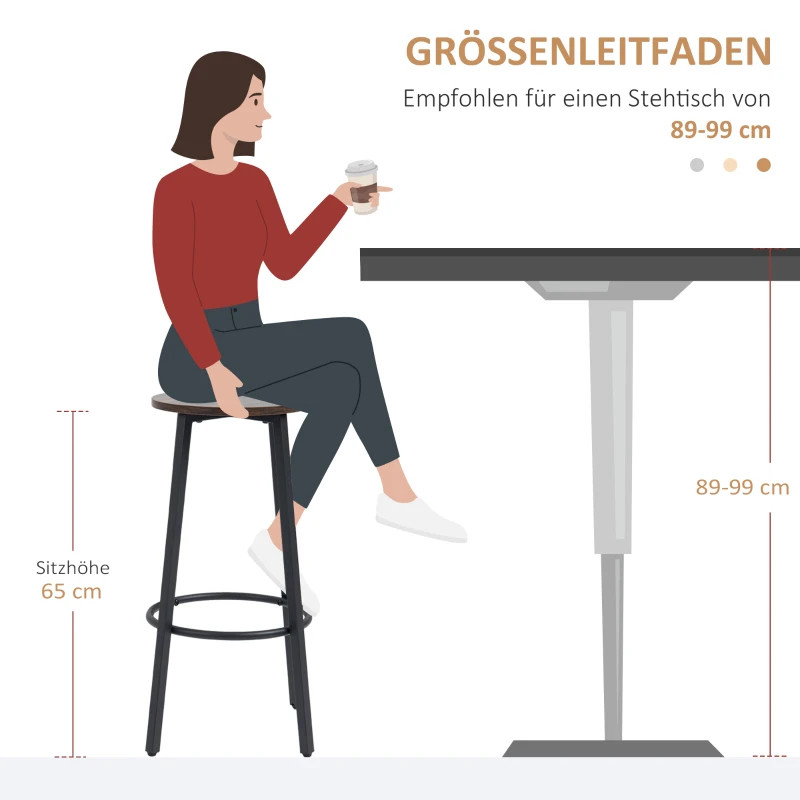 HOMCOM Barkrukset van 2 barstoelen in industrieel design, metalen frame, voetsteun, 42 x 42 x 65 cm