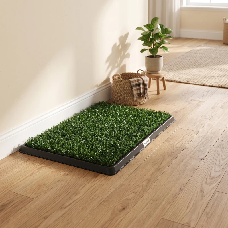 PawHut Dog Grass Pee Pad with Tray, Dog Toilet Tray with 2 Artificial Grass Mats, Portable Puppy Training Toilet