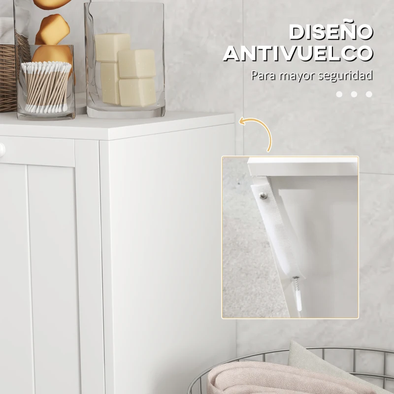 kleankin Mueble Ropa Sucia con 2 Cestos para Ropa Sucia Ideal para Lavandería 66x33x68 cm Blanco