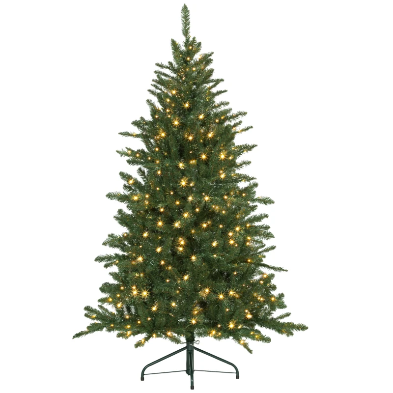 HOMCOM Árbol de Navidad Artificial 150 cm con 220 Luces LED 588 Ramas y Patas de Metal Árbol Navideño para Interior Verde