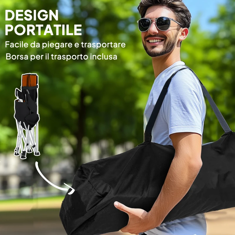 Outsunny Set 2 Sedie da Campeggio Pieghevoli con Poggiapiedi e Portabicchieri, 82x50/100x88 cm, Nero e Arancione