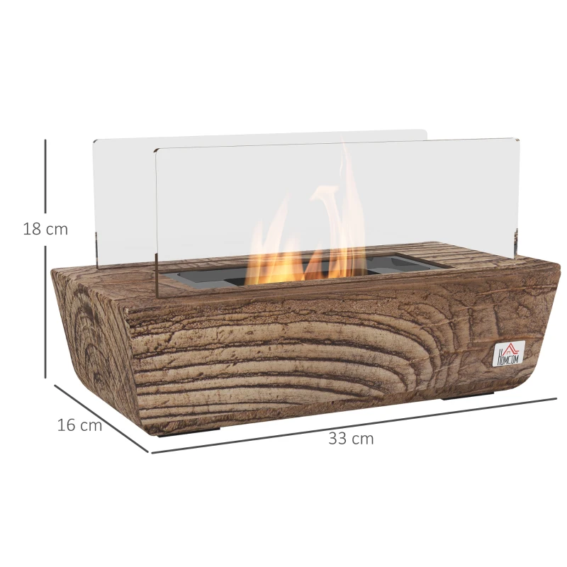 HOMCOM Lareira de Bioetanol de Mesa Capacidade 150 ml 1000BTU/Hr Combustão de 45 Minutos para Interior 5-8 ㎡33x16x18 cm Carvalho