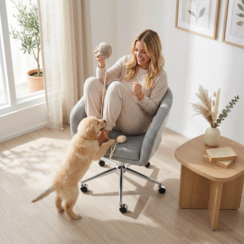 HOMCOM Chaise Bureau Ergonomique, Fauteuil de Bureau en Chenille avec Hauteur Réglable, Dossier Incurvé, Gris