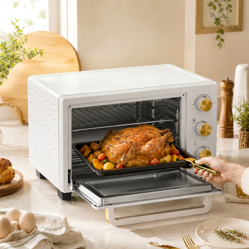 HOMCOM 21L Mini Countertop Oven, 100°C-230°C Adjustable Temperature, White