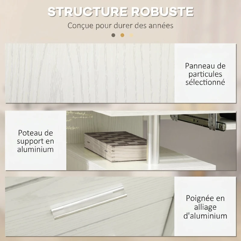 HOMCOM Bureau d'ordinateur, bureau informatique 120 x 55 cm avec plateau pour clavier, 3 tiroirs, pour chambre, domicile, blanc