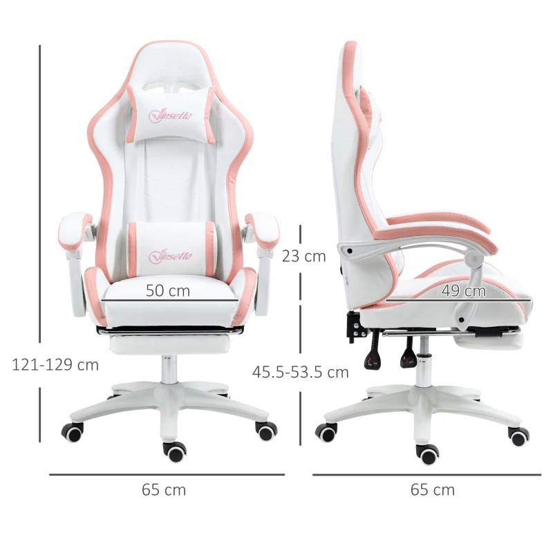 Vinsetto Scaun Da Gaming Ad Altezza Reglabil Piele Pu E Oțel Alb Roz