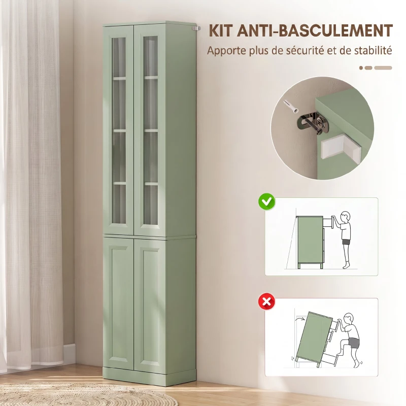 HOMCOM Meuble de Salle de Bain 6 niveaux, Meuble de Rangement avec 4 Portes à Fermeture Douce et Étagères Réglables, Vert