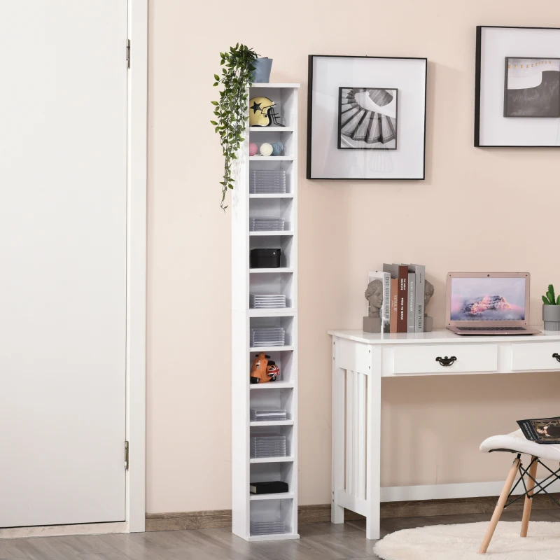 HOMCOM 2 Estanterías para CD o DVD con 12 Compartimentos para 204 CD's y Estante Ajustable 21x22,5x88,5 cm Blanco