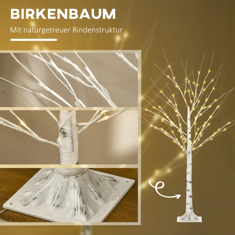 HOMCOM Kunstberk met LEDs, buigzame takken, Kunststof en Metaal, 150 cm, Wit
