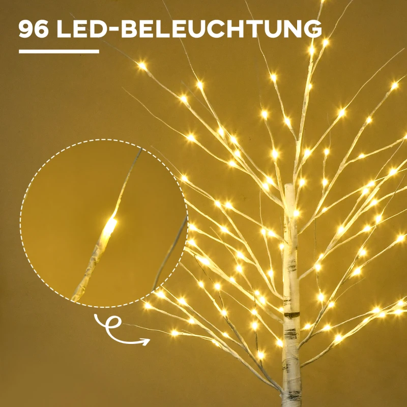 HOMCOM kunstboom, kunsberk, met LED-verlichting, warm wit, realistisch, witte bast, 22 x 22 x 180 cm