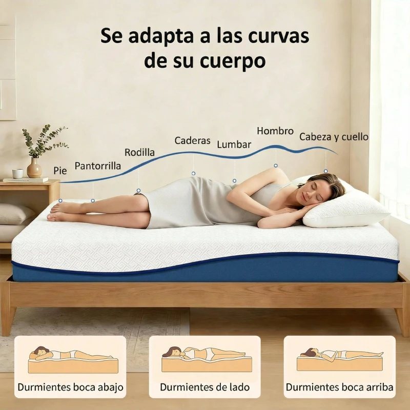 HOMCOM Colchón 190x90 cm Grosor 20 cm Colchón Viscoelástico con Té Verde Firmeza Media Cama Refrescante con Espuma de Gel