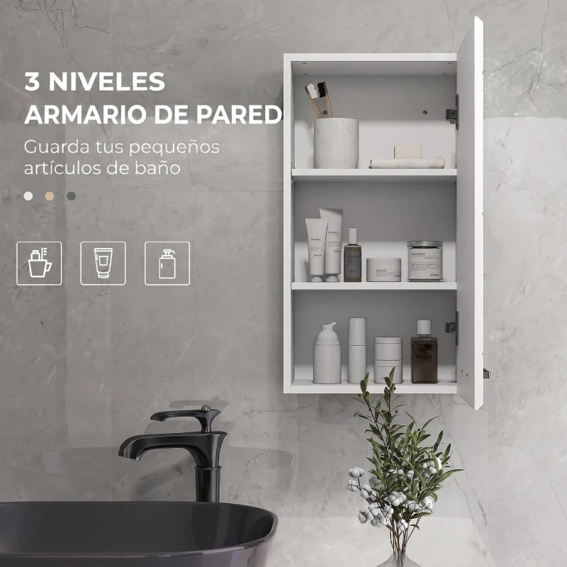 kleankin Mueble de Baño Colgar con Estante Ajustable para Cocina Lavadero Dormitorio Blanco Brillo