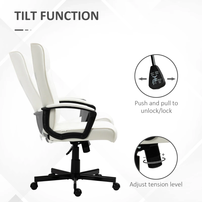 Vinsetto Scaun de Birou cu Spătar Înalt Înălțime Ajustabilă și Funcție de Înclinare 65x65x102-112,5 cm Crem