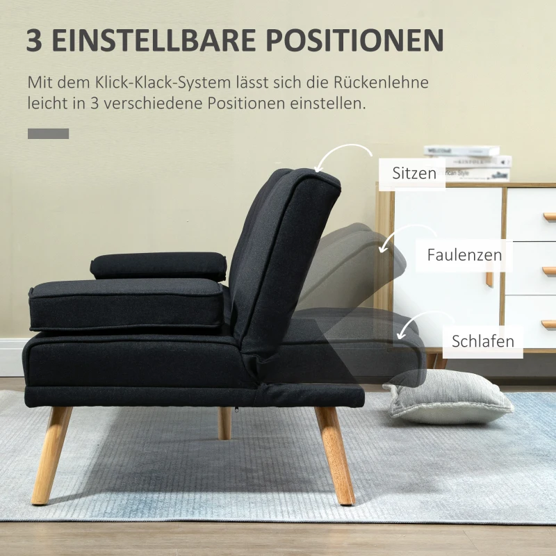 HOMCOM Slaapbank, logeerbed, verstelbare rugleuning, inklapbare tafel, 181x77x78 cm, Zwart