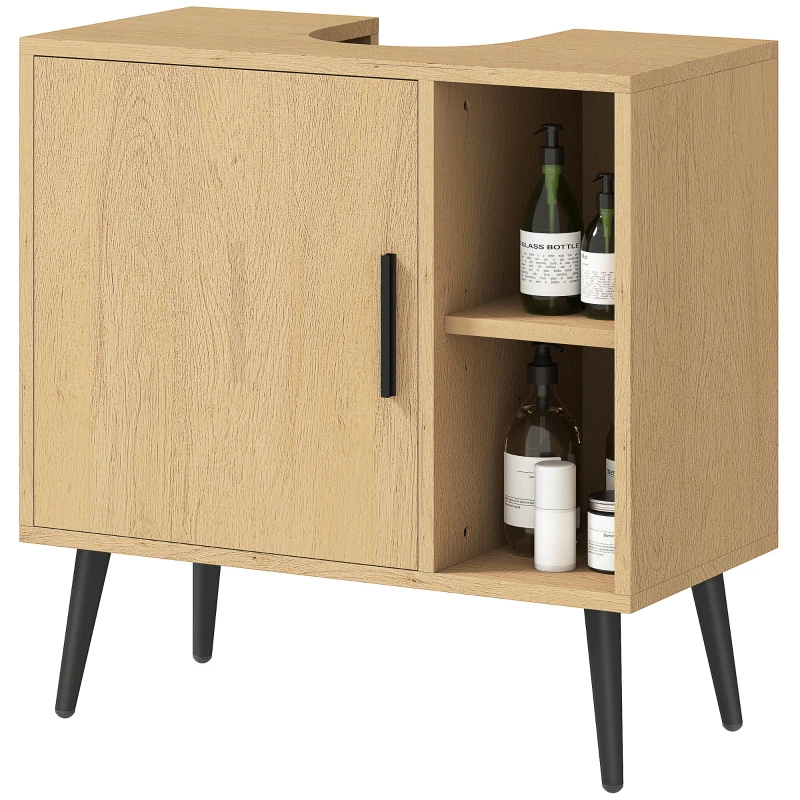 HOMCOM Meuble sous lavabo salle de bain avec porte à fermeture progressive et étagère réglable, 60 x 30 x 59,5 cm, chêne