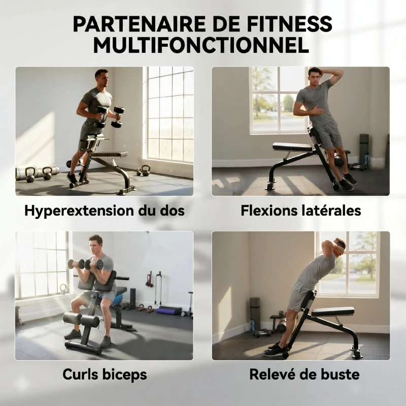 SPORTNOW Banc de Musculation Pliable avec Hauteur et Inclinaison Réglables pour Entraînement Dos Bras, 96,6x68x69-110cm, Noir