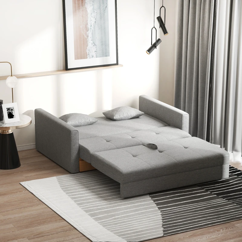 HOMCOM Canapé-lit 2 places convertible 2 en 1 avec 2 coussins inclus et coffre de rangement intégré 152 x 101 x 81 cm gris