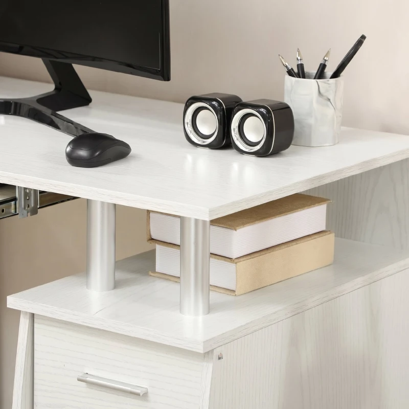 HOMCOM Bureau d'ordinateur, bureau informatique 120 x 55 cm avec plateau pour clavier, 3 tiroirs, pour chambre, domicile, blanc
