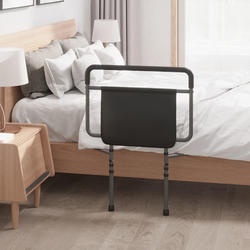 HOMCOM Barandilla de Cama Adulto Asidero para la Cama con Altura Ajustable Bolsillo de Almacenamiento 71x61x86-104 cm Gris
