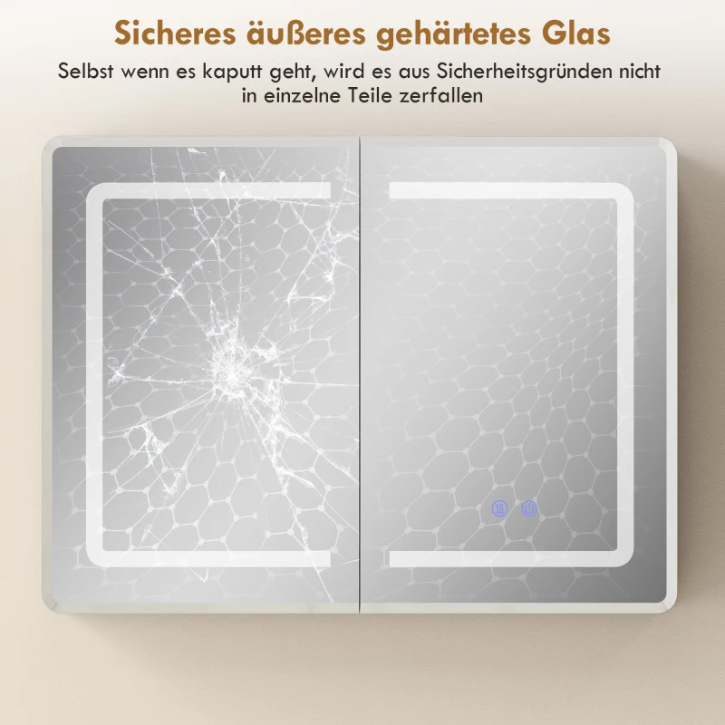 HOMCOM Spiegelkast voor de badkamer met LED-verlichting, 60 x 80 cm badkamerkast met anti-condens, 3-voudig dimbaar