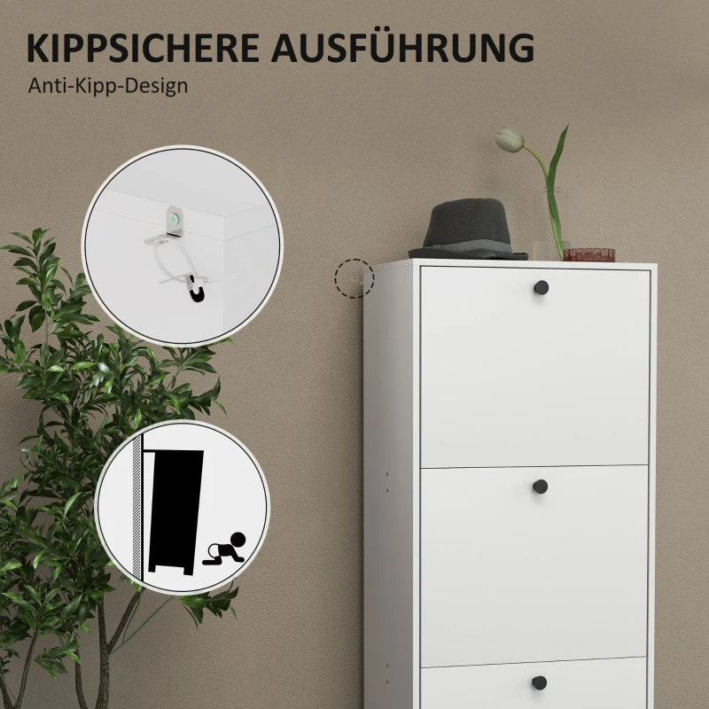 HOMCOM Schoenenkast, Schoenenrek, 3 Klapvakken, Verstelbaar, Spaanplaat, Wit(m-6)