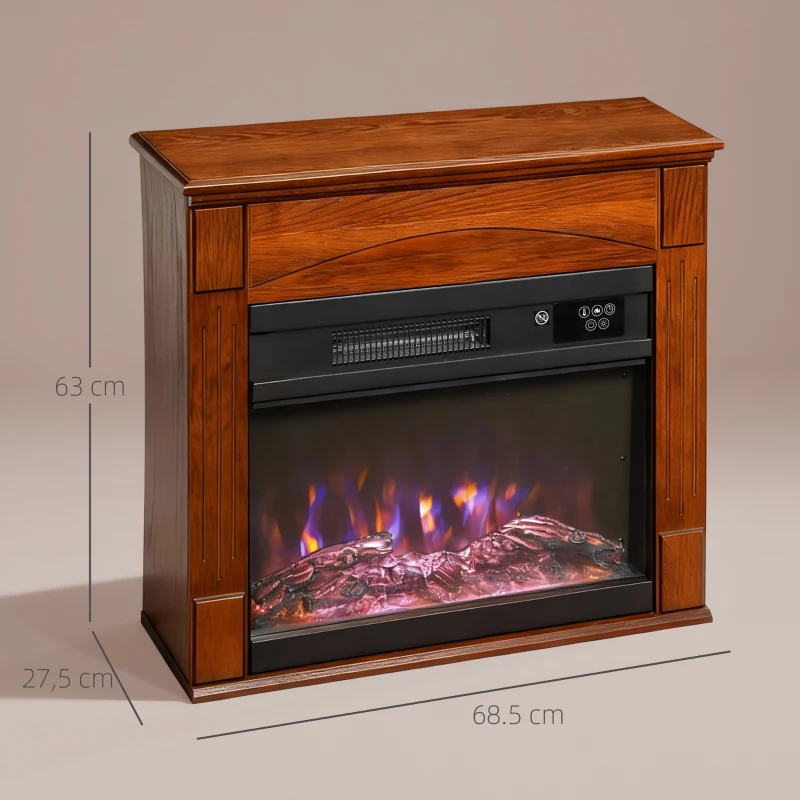 HOMCOM Cheminée électrique 1000W/2000W, fausse cheminée effet flamme 3D à 6 couleurs et 3 luminosités, 68,5x27,5x63cm, marron