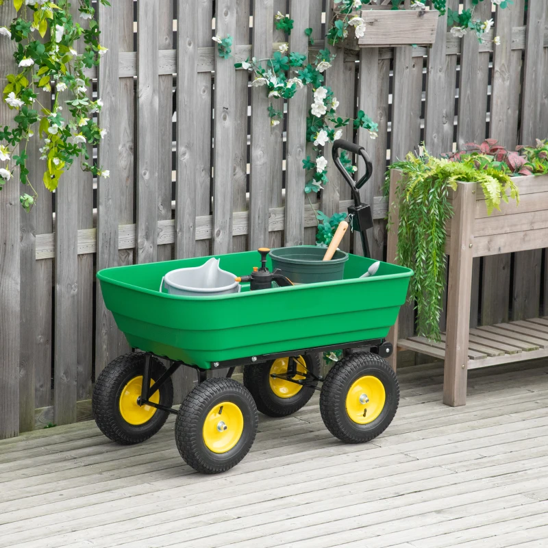 Outsunny Chariot de Jardin à Main Benne basculante 75° 125L Charge Max. 200 Kg 4 Roues pneumatiques Acier PP Jaune Vert