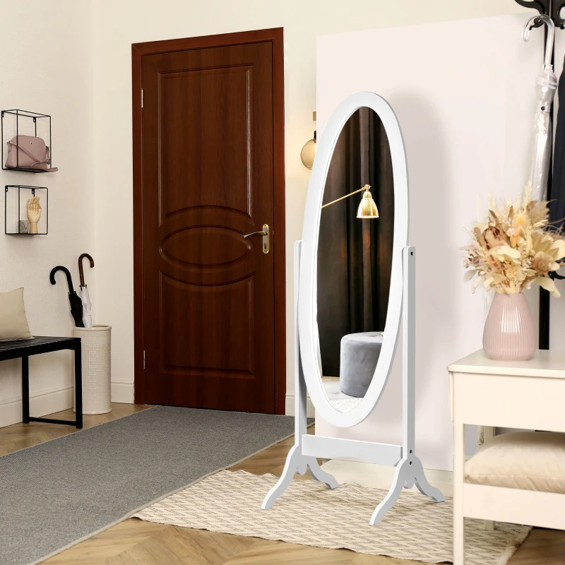 HOMCOM Miroir à Pied Ovale Style Shabby Chic Inclinaison réglable dim. 48L x 46l x 147H cm MDF Blanc